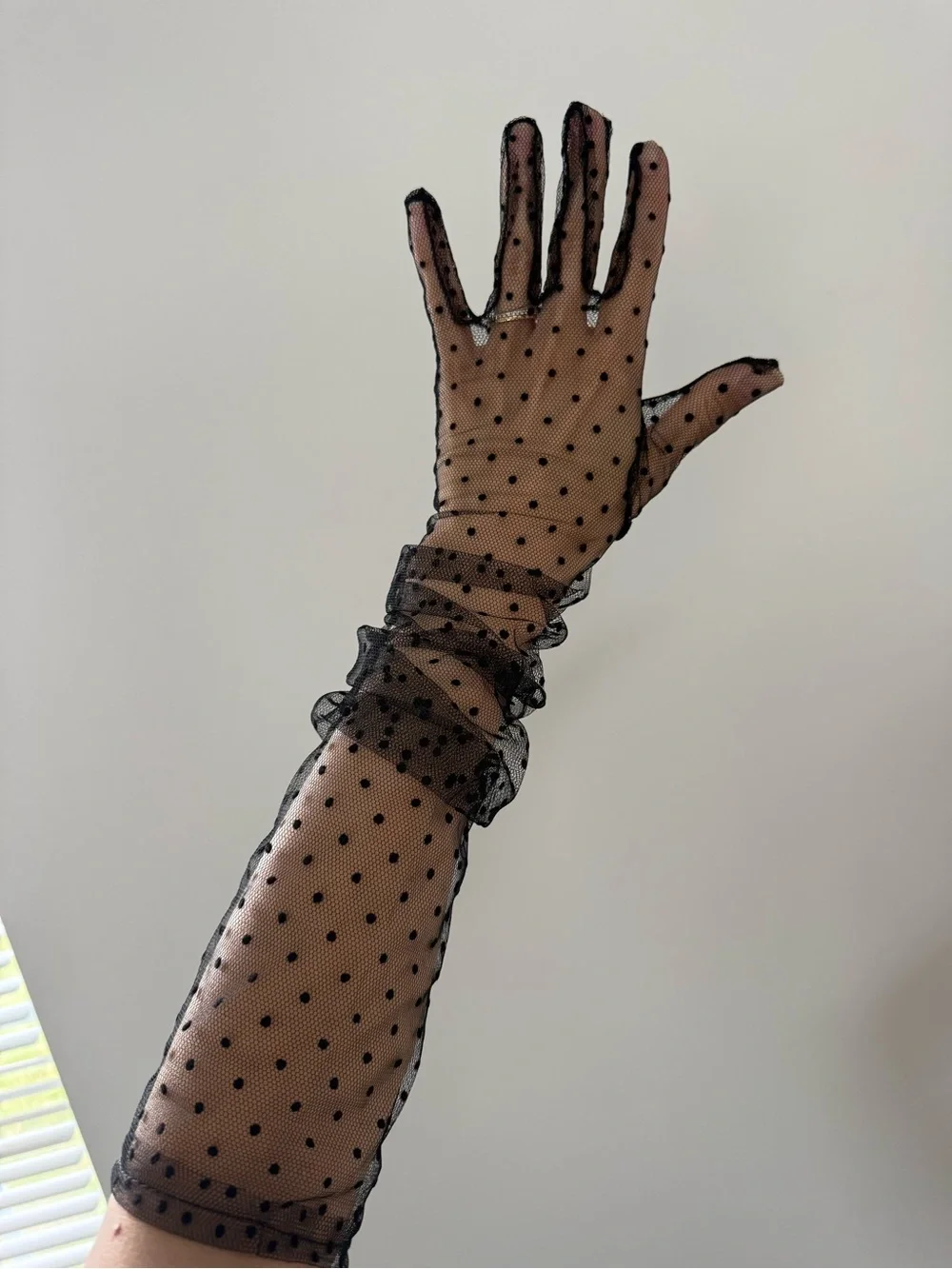 Black Polka-Dot Sheer Mesh Opera Gloves